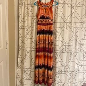 Orange and red maxi dress